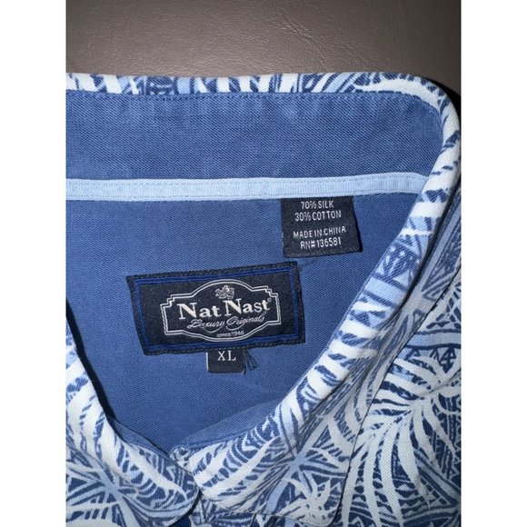 Nat Nast, blue Hawaiian button-down, men’s collared shirt, silk blend size XL - Picture 5 of 6